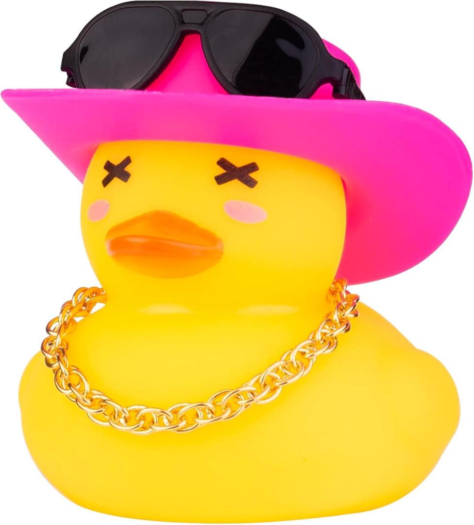 Car Rubber Duck Ornament Mini Duck Car Dashboard Decorations Accessories with Mini Hat Necklace Sunglasses(D11)