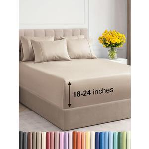 Extra Deep Queen Sheet Set - 6 Piece Breathable & Cooling Sheets - Hotel Luxury Bedding Set w/18-24 Inch Extra Deep Pockets - Easy & Secure Fit - Super Soft, Wrinkle Free & Comfy - Wheat, Queen Size
