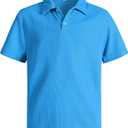 Boys Casual Polo Shirt Short Sleeve Waffle Solid Collared Shirts for Kids Aged 5-14 Years (Blue)