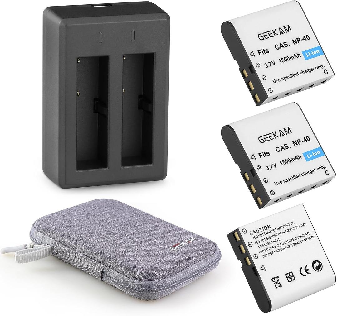 NP-40 Battery Pack, 1500mAh Rechargeable Battery(3-Pack) with USB Dual Charger for Video Camera Camcorders Compatible with Casio NP-40 (Not for Fujifilm NP40)
