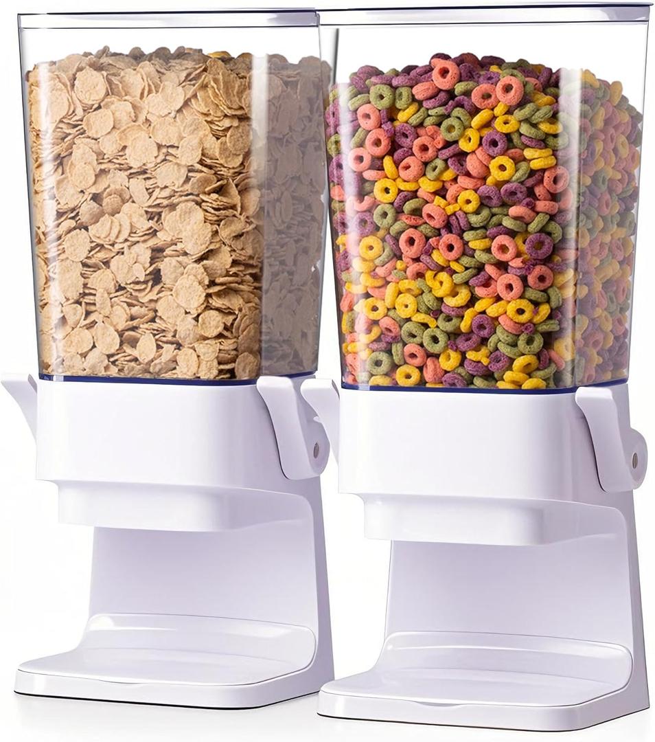 Cereal Dispenser Countertop 2Pc, Cereal Containers Storage, 5L Organization and Storage Containers for Kitchen, Dry Food Dispenser for Rice, Grains, Nuts, Snack, Oatmeal, Pet food, White