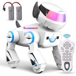Remote Control Robot Dog Toys for Kids - Interactive Programmable RC Puppy with LED Eyes, Music & Dance, Touch & Bluetooth Speaker,USB Rechargeable Robotic Dog, Gifts for Boys & Girls Ages 3-12 (White)