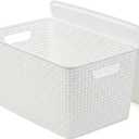 BINO | Plastic Storage Baskets with Lids, 22 Liter - 3 Pack, White | THE WOVEN COLLECTION | Storage Basket for Shelves | Woven Storage Baskets for Organizing Bins Pantry Shelf Organizer Container Bin