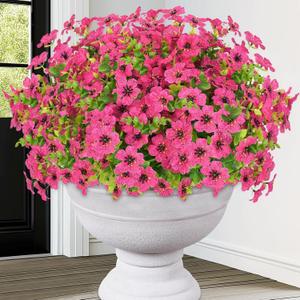Elyum Artificial Flowers for Outdoors, 18 Bundles Artificial Plants & Flowers Outdoor, UV Resistant Faux Flowers Outdoor Fake Flowers for Outside Porch Window Box Decoration(Rose Red)