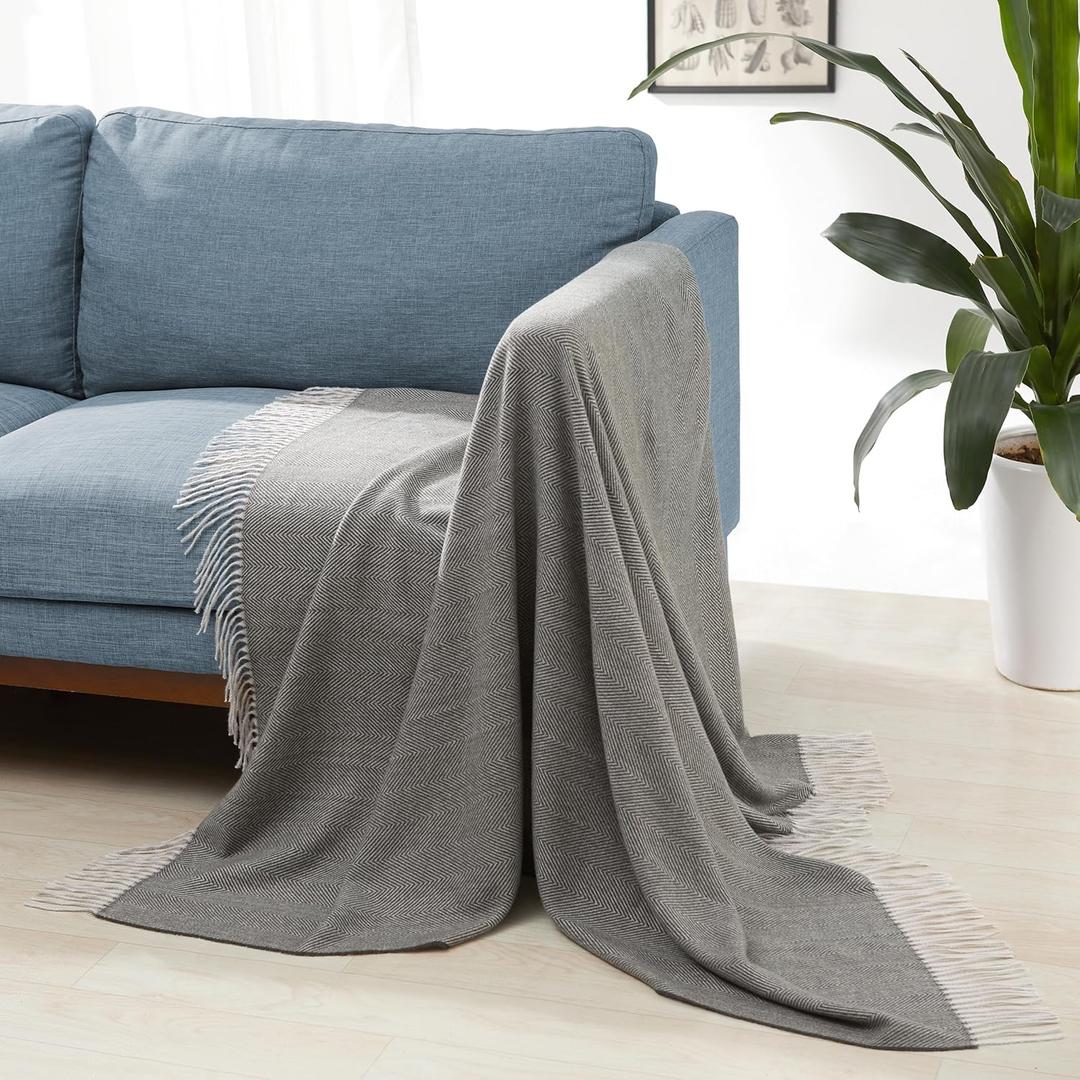 Amazon Basics Cozy Room Dcor Throw Blanket, Lightweight, Recycled Polyester, Dark Gray and Light Gray Herringbone, 50"x 60"