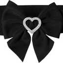 Women's Elastic Bow Belt with Heart-Shaped Rhinestone Stretch Ladies Belts for Dress (Large, Black)