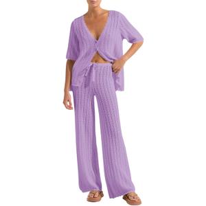 Womens Swimsuit Coverup Beach Swim Bathing Suit Bikini Cover Up Set (Purple, S)