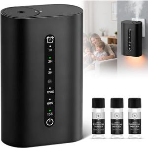 Smart Plugin Scent Diffuser Set, Waterless Scent Diffusers Home, Cold Air Mist, Timer Control, and 3 Mist Intensity Settings, Suitable for Home, Office, and Small Spaces,Black