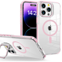 WOGROO iPhone 15 Pro Max Case [Compatible With MagSafe], Magnetic Kickstand for Women Girls, 6.7", Clear Pink