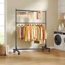 Hoctieon Double Rod Z Rack,Rolling Clothes Racks with Z-Base, Adjustable Clothing Rack, Standing Clothes Rack, Metal Clothing Racks for Hanging Clothes, Portable Garment Rack,Set of 2,Black