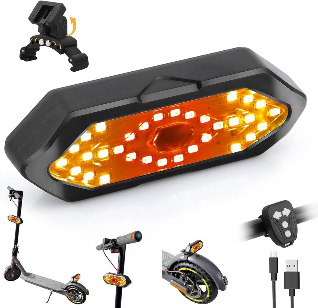 RUISHIKA E Scooter Turn Signal, Scooter Bike Turn Signal/ Blinker/ Tail Light with USB Remote Control Adjustable Base Compatible with XIAOMI M365/ Pro2/ 1S Ninebot Max G30/ G30D/ Segway Scooter Accessories