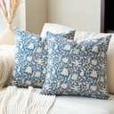 Floral Throw Pillow Covers 20x20 Farmhouse Block Print Pillow Covers Decorative Pillow Covers Couch Pillows for Living Room Vintage Accent Sofa Pillows Set of 2, Vintage Blue
