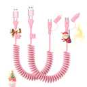 Coiled USB C and Lightning Cable,Pink Car Accessories Car Charger USB C 3FT iPhone 15 16 Carplay Charger Cord 60W Fast Charging Cable Short Cute Charger Cord Supports Apple CarPlay & Android Auto