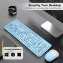 Wireless Keyboard and Mouse Combo, Retro Typewriter Keyboard with Round Keycaps, 2.4GHz USB Cute Wireless Keyboard Mouse for Computer, Desktop, Laptop (Blue Colorful)
