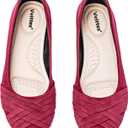 Veittes Women's Wide Width Flat Shoes, Dressy Round Toe Slip On Comfortable Casual Office Work Ballet Flats (7.5 Wide, Wine Red 2310-2109002)