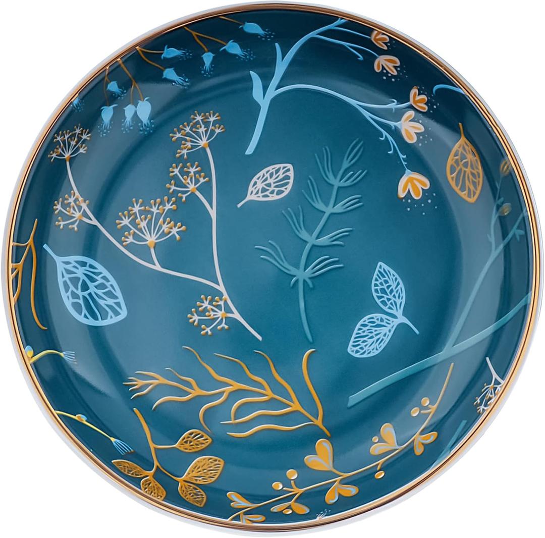 2 x Jewelry Ring Dish Tray Boho Ceramic Decorative Trinket Dish Organizer for Rings Earrings Necklaces Bracelet Watch Keys Plate Small Round Ring Holder Gift for Women Engagement (Blue)