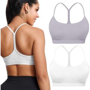 Buauty 2 Packs Sports Bras for Women High Support Large Bust, High Impact Yoga Wireless Padded Bras for Sagging Breasts, Low Back Athletic Workout Strappy Racerback Sports Bra White and Purple, XL