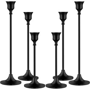 Metal Candle Holders for Candlesticks Taper Candlestick Holders Set Vintage Decorative Centerpiece Candelabra Tall Candle Stands (Matt Black, 2 Sets (6 pcs))
