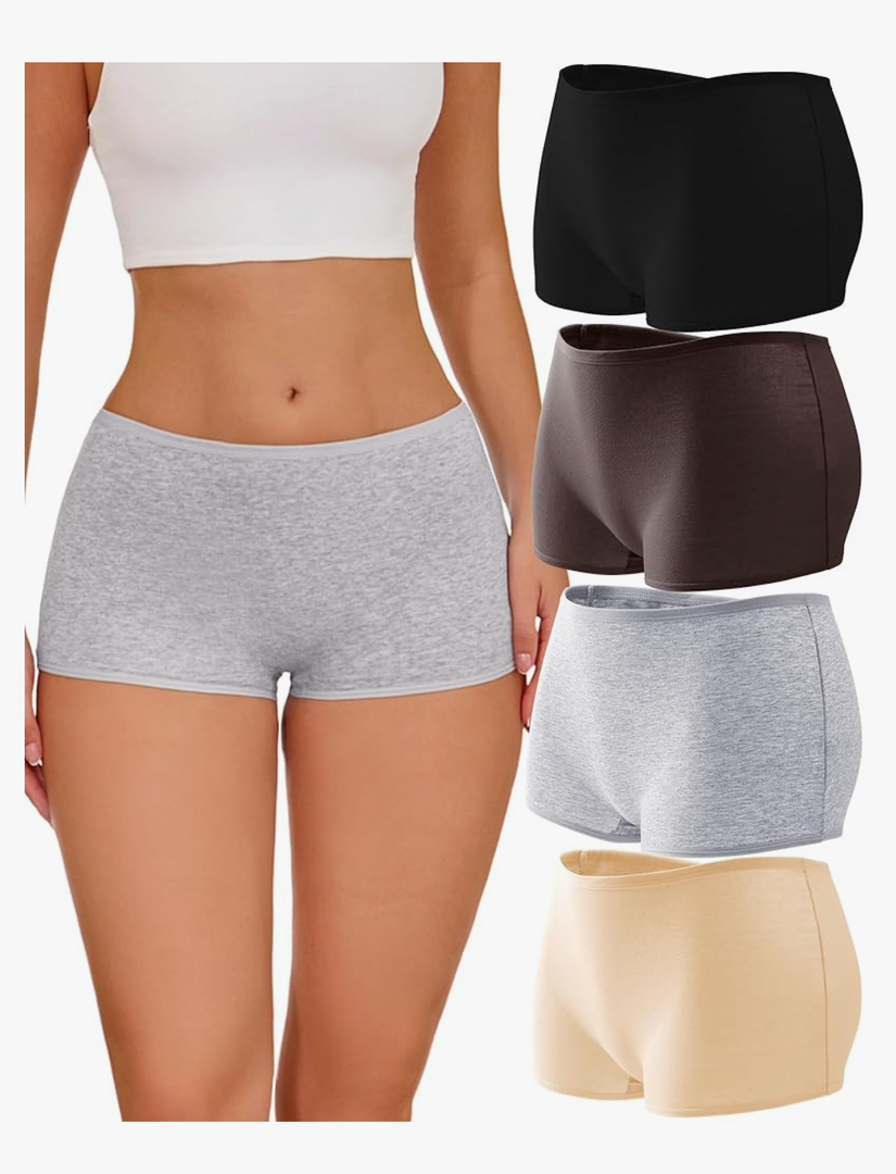 ROSYCORAL Boy Shorts Underwear for Women Cotton Panties Mid Rise Undies Full Coverage Boxers Briefs Boyshort 4 Pack L