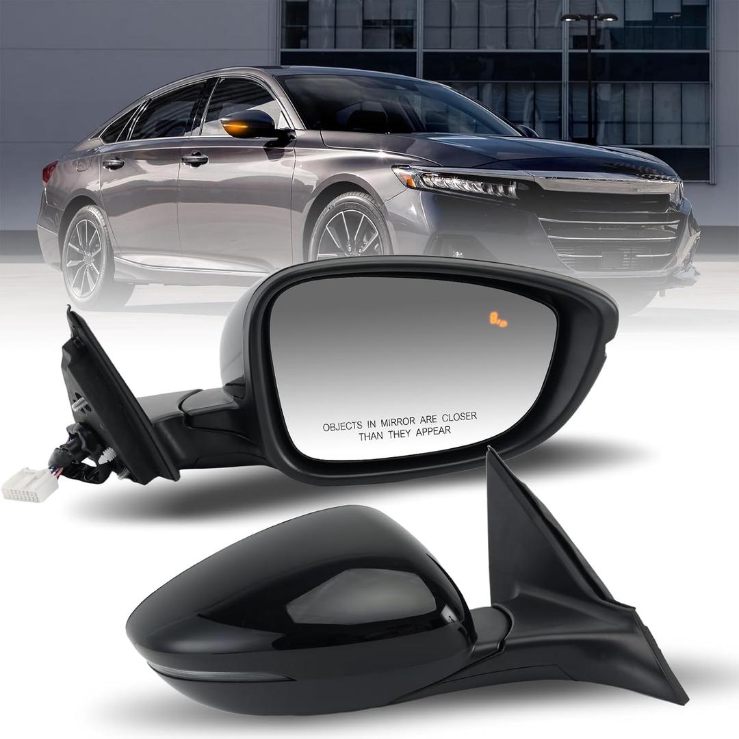 Right Passenger Side Mirror Compatible With Honda Accord 2018-2022 with Turn Signal Light Power Glass Heated with Blind Spot Detection 8-Pins Replaces 76201TVAA31ZJ | 76208TVAA42