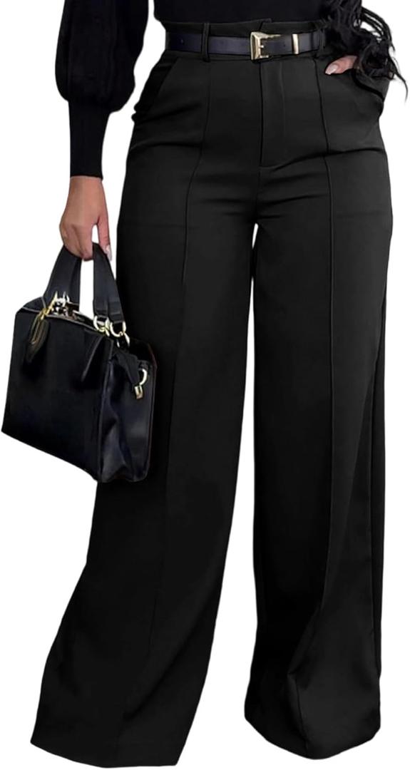 SHINFY Women Wide Leg Dress Pants High Waisted Slacks Pleated Business Casual Office Palazzo Work Pants Trousers (X-Large, Black)