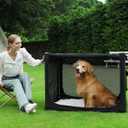 42 Inch Collapsible Travel Dog Crate for Medium Large Dogs, Portable Dog Crate 4-Door Foldable Soft Kennel with Durable Mesh Windows for Indoor & Outdoor Travel, with Storage Bag,Black