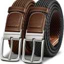 KEMISANT Braided Belt Reversible,Elastic Stretch Belt for Gift Men Golf Casual 1 3/8",2 In 1 Belt (Black/Light Brown3051)