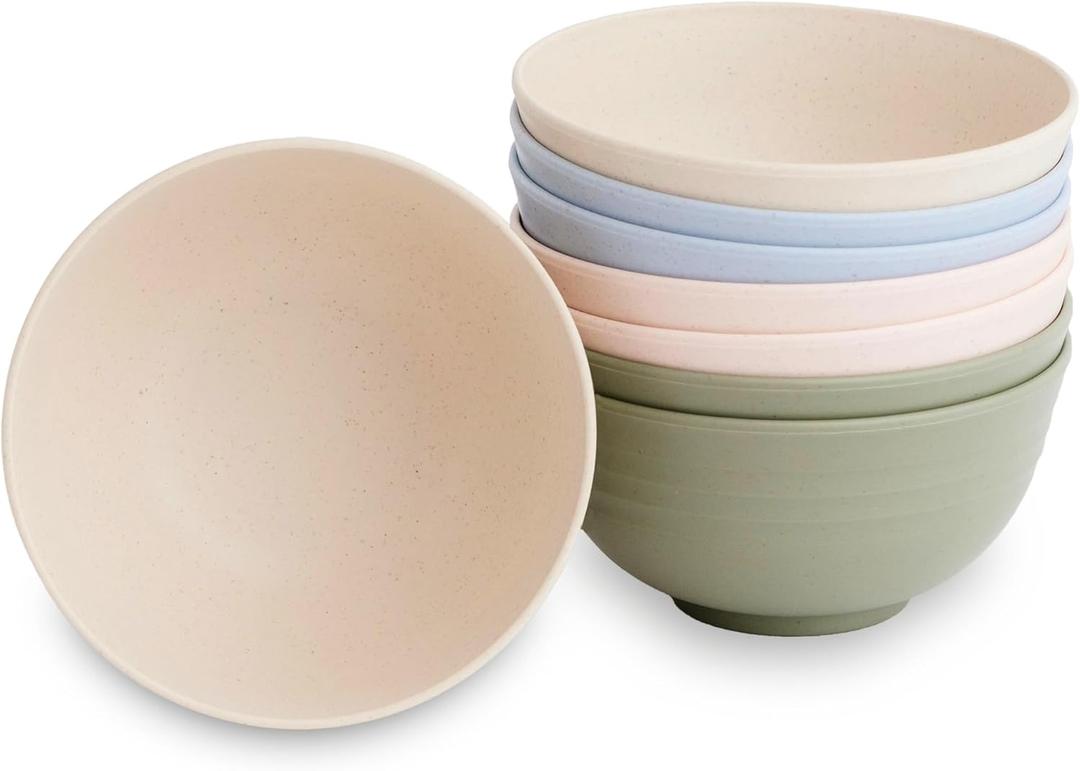 Nook Theory 8-Pack Reusable Wheat Straw Bowls - 26 oz Non Toxic Kids Bowls, Microwave Safe & Dishwasher Safe Cereal and Snack, Unbreakable Dinnerware (Soft Hues)