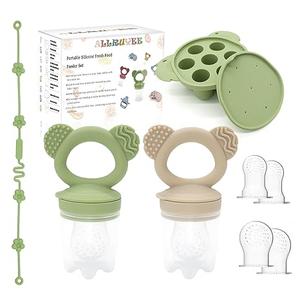 Allruyee Baby Fruit Feeder & Mini Freezer Tray Combo - Baby Teether, Breastmilk Popsicle Molds for Teething Relief, Fresh Food Feeder for Safe Infant Self-Feeding, Extra Food Pouches(Blue)