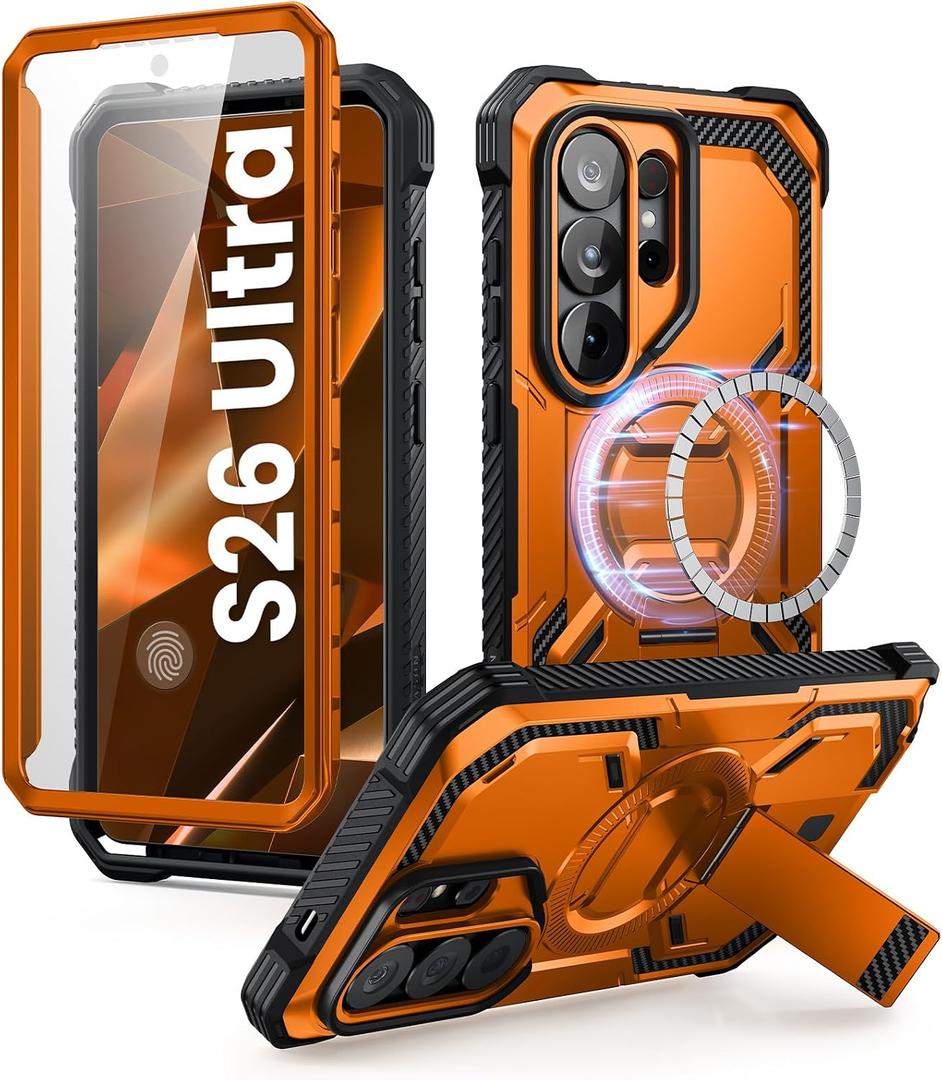 i-Blason for Samsung Galaxy S26 Ultra Case MagSafe with Adjustable Metal Kickstand, Built-in Screen Protector, Full-Body Heavy-Duty Phone Case for Samsung S26 Ultra 6.9 inch, Armorbox Series, Coral