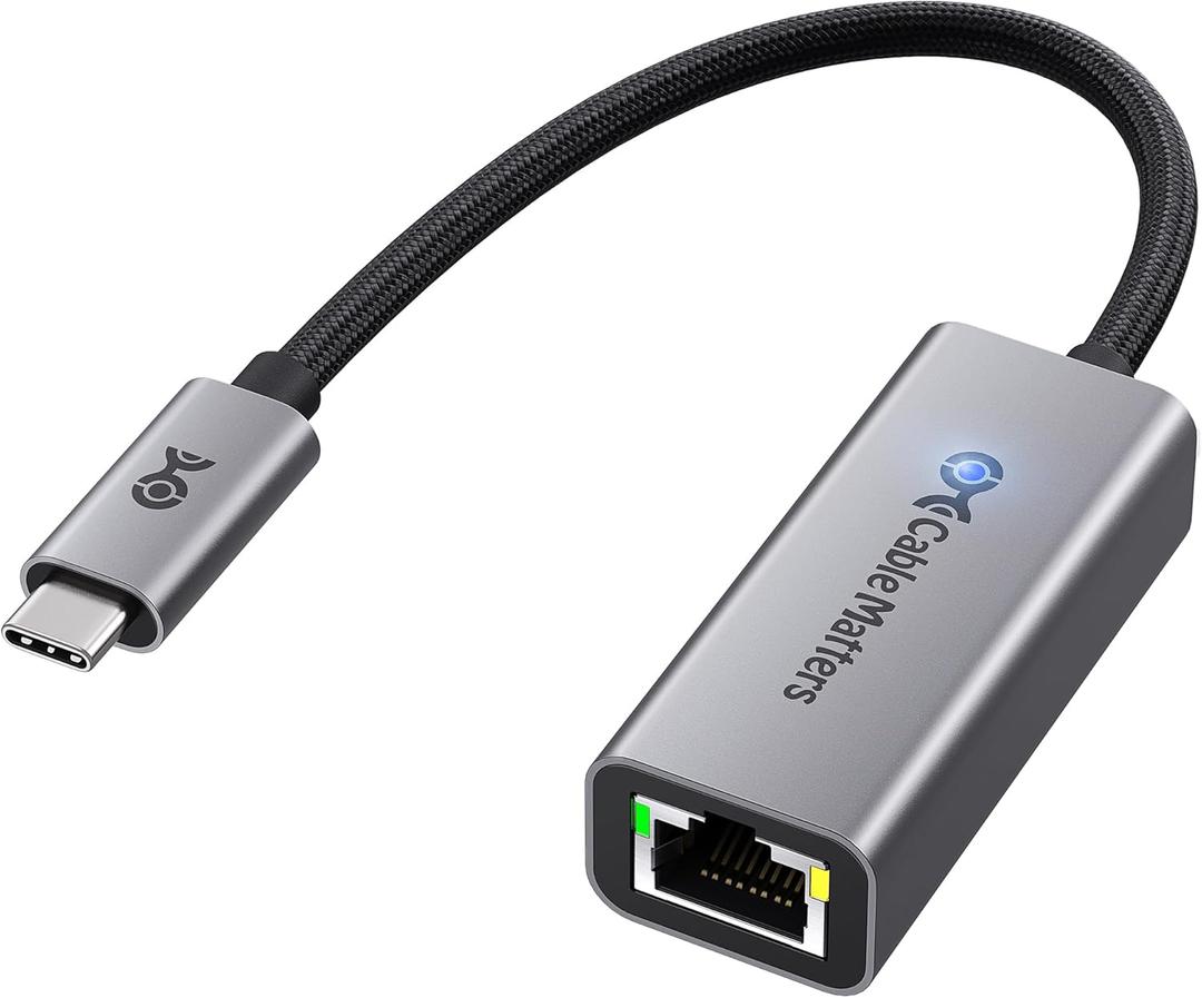 Cable Matters USB C to 5Gb Ethernet Adapter, 5 Gigabit Network Speed, USB C to Ethernet Adapter Compatible with USB4, Thunderbolt 4/5, Plug & Play for MacBook, Laptop, and USBC Devices