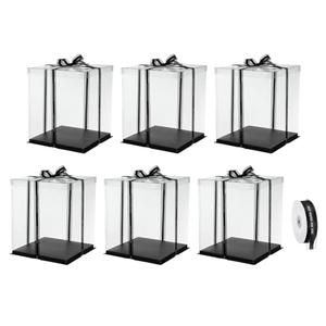 uxcell Clear Cake Box, 6Pcs 10"x10"x13" - Tall Cake Boxes with Ribbon for 8 Inch Cake Packing Carry - for Birthday Parties, Wedding (Black)