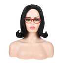 QACCF Short Black Flip Out Bob Women Halloween Costume Linda Wig + Red Glasses (No Bang)