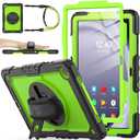 SEYMAC stock Case for Samsung Galaxy Tab A9+ Plus 11'', Full-Body Drop Protection Case with Screen Protector Pencil Holder [360 Rotating Hand Strap] & Stand, Green+Black