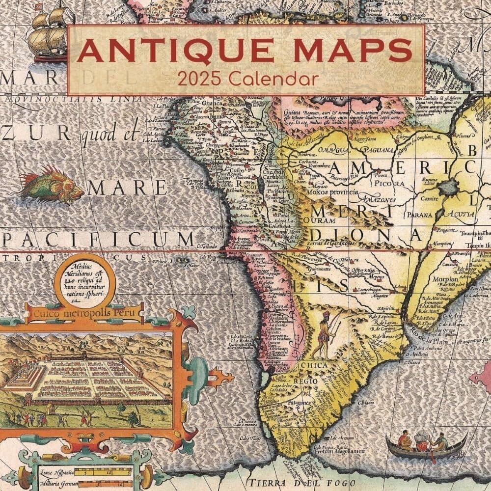 Antique Maps - 2025 Square Wall Calendar Arts 16 Months Premium Planner Gift