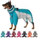 SUNFURA Full Body Dog Coat - Warm Fleece Jacket for X-Large Dogs, Turtleneck Winter Coats with Harness, Reflective Windproof Dog Snowsuit with Legs for Labrador, Golden Retriever, Turquoise 2XL
