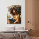 Framed Canvas Wall Art Reading Black Women Painting Print Abstract Poster Gallery Style Modern Figurative Picture 16x24 Inch Ready To Hang