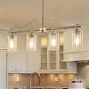 Island Light for Kitchen, 4-Light Linear Chandelier Pendant Lighting for Kitchen Island, Brushed Nickel Dining Room Light Fixture Over Table with Clear Glass Shades