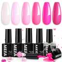 MEFA Pink Gel Nail Polish Set 6 Colors, Hot Pink Valentine's Day Shades Spring Neon Light Bright Magenta Electric Tones Craze Nail Art Design at Home DIY Decorations Manicure Kit Gifts for Women (1A-Sweet Cherry)