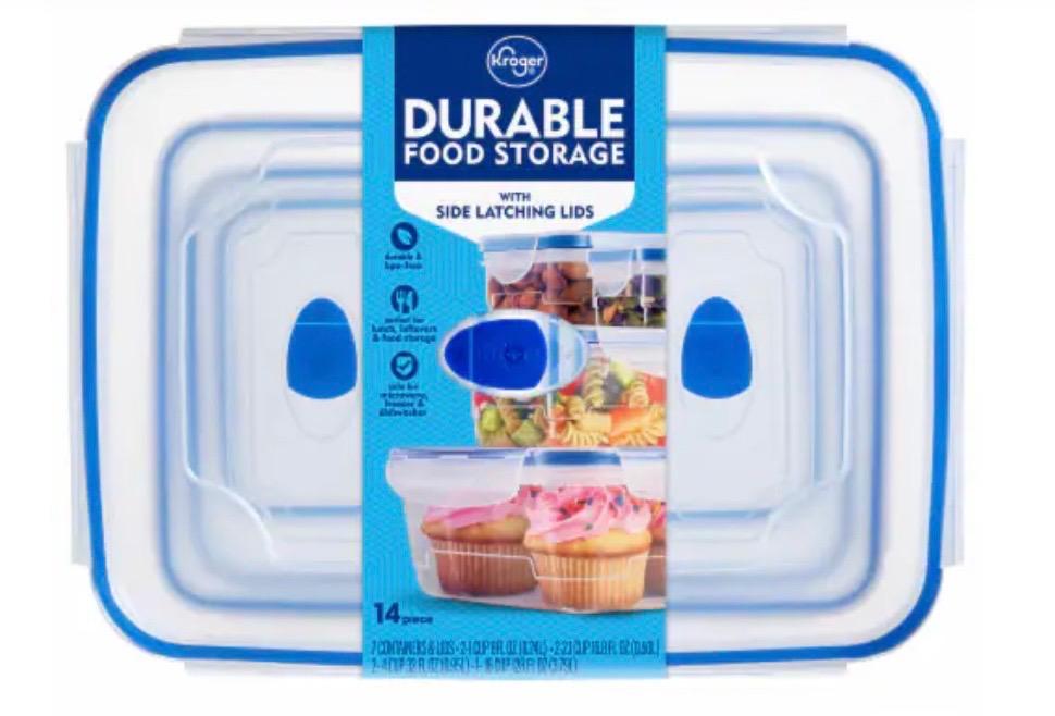 Kroger Durable Food Storage With Side Latching Lids, 14 Pcs