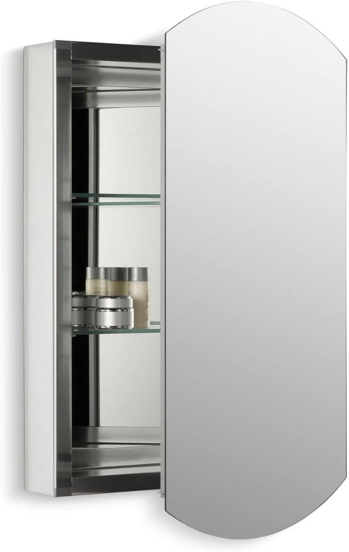 Kohler 3073-NA Archer 20" W x 31" H Aluminum Single-Door Bathroom Medicine Cabinet with Mirror, Recessed or Surface Mount Bathroom Wall Cabinet, Beveled Edges