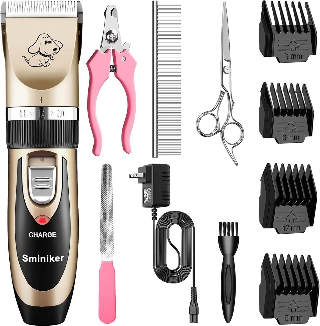Rechargeable Cordless Dogs Cats Horse Grooming Clippers - Professional Pet Hair Clippers with Comb Guides for Dogs Cats Horses and Other House Animals Pet Grooming Kit (Gold2)