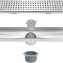 Neodrain 18-Inch Brushed Linear Shower Drain with Removable Quadrato Pattern Cover, 304 Stainless Steel Rectangle Shower Floor Drains, Bathroom Linear Drain &Hair Strainer(Brushed Nickel)