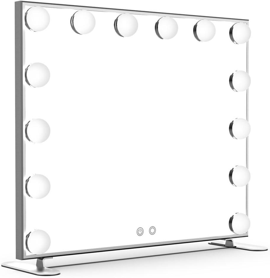 Nitin Lighted Vanity Mirror with Touch Control Design, Hollywood Makeup Mirrors with Lights, Tabletop or Wall Mounted Vanity Mirrors (Silver) (20"L x 23.6"W)