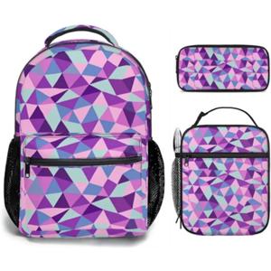 Kids Backpack with Lunch Box Set, 3-in-1 Geometric School Bag for Girls & Boys, Lightweight Waterproof for Elementary Middle School Students