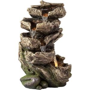 Alpine Corporation WIN1180 11" Indoor Tabletop Waterfall Fountain with LED Lights, 5 Tier Rainforest Garden Fountain, Brown
