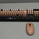 Wireless Keyboard and Mouse Combo, 104 Round Keys Cute Colorful Keyboard and Mouse with Retro Typewriter for PC/Mac/Laptop/Tablet/Computer/Windows Black