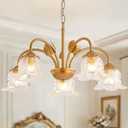 5-Light Vintage Chandeliers for Dining Room 25" Modern Gold Glass Chandelier Rustic Adjustable Pendant Light Fixture for Kitchen sland Living Room Bedroom