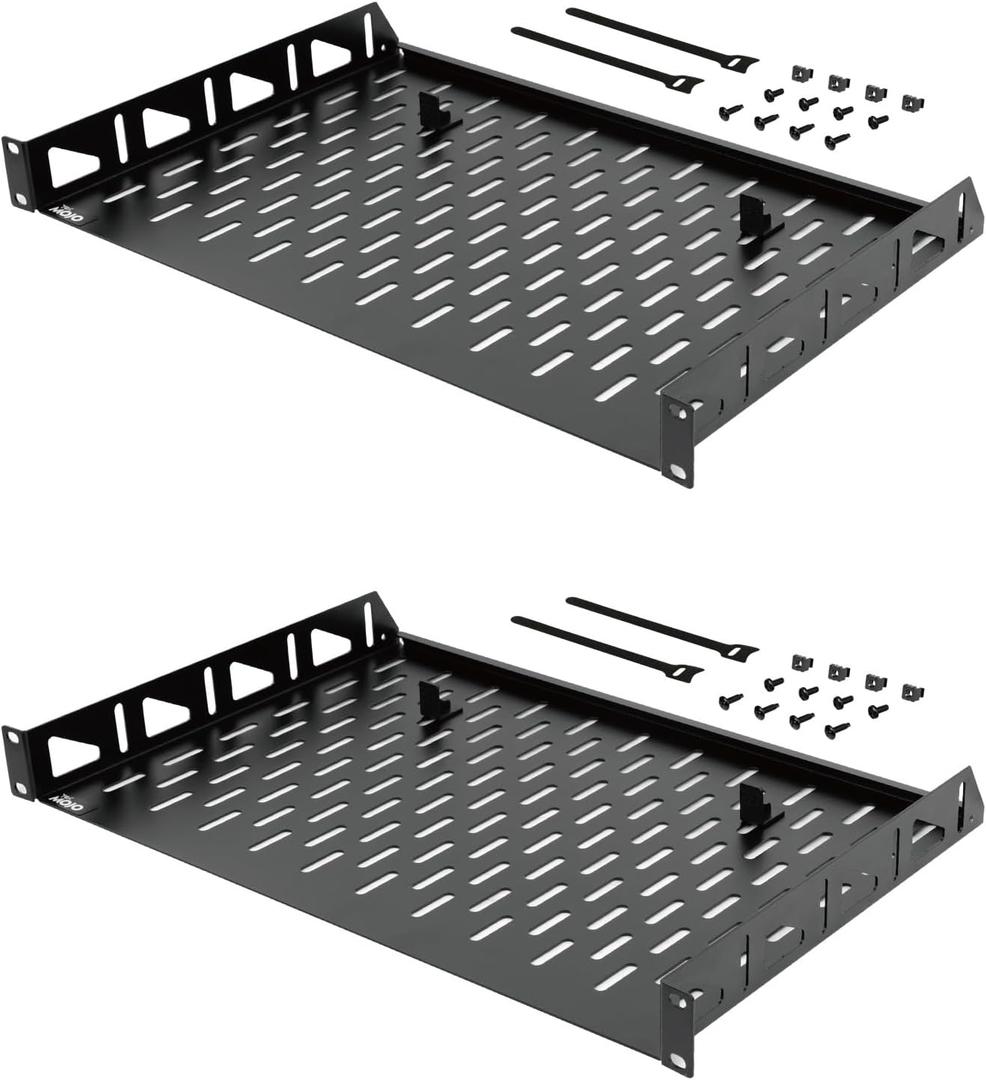 Tecmojo 1U Rack Shelf,19 inch Rack Shelf 12 inch Depth,Rack Mount Shelf with Anti-Slip Stops,Server Rack Shelf and Network Shelf for 19 in Equipments, 55lbs Capacity of Vented 1U Shelf,No Lip(2 Pack)