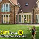 24FT Reach Gutter Cleaning Tools from Ground, Telescopic Rain Gutter Cleaners Tool with Hose Attachment and Heavy Duty Wand & Connecting Adapter